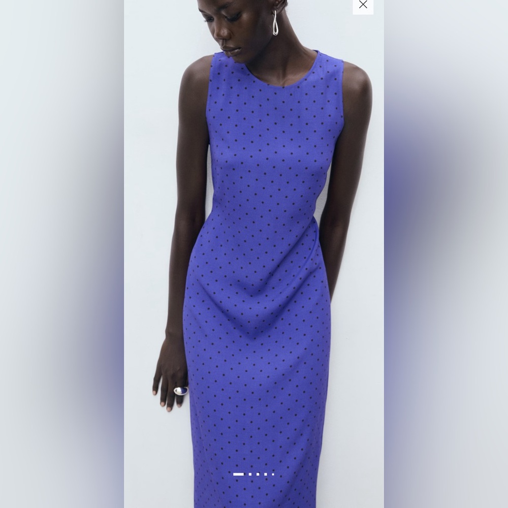 Mango Elegant Blue purple Polka Dot Dress